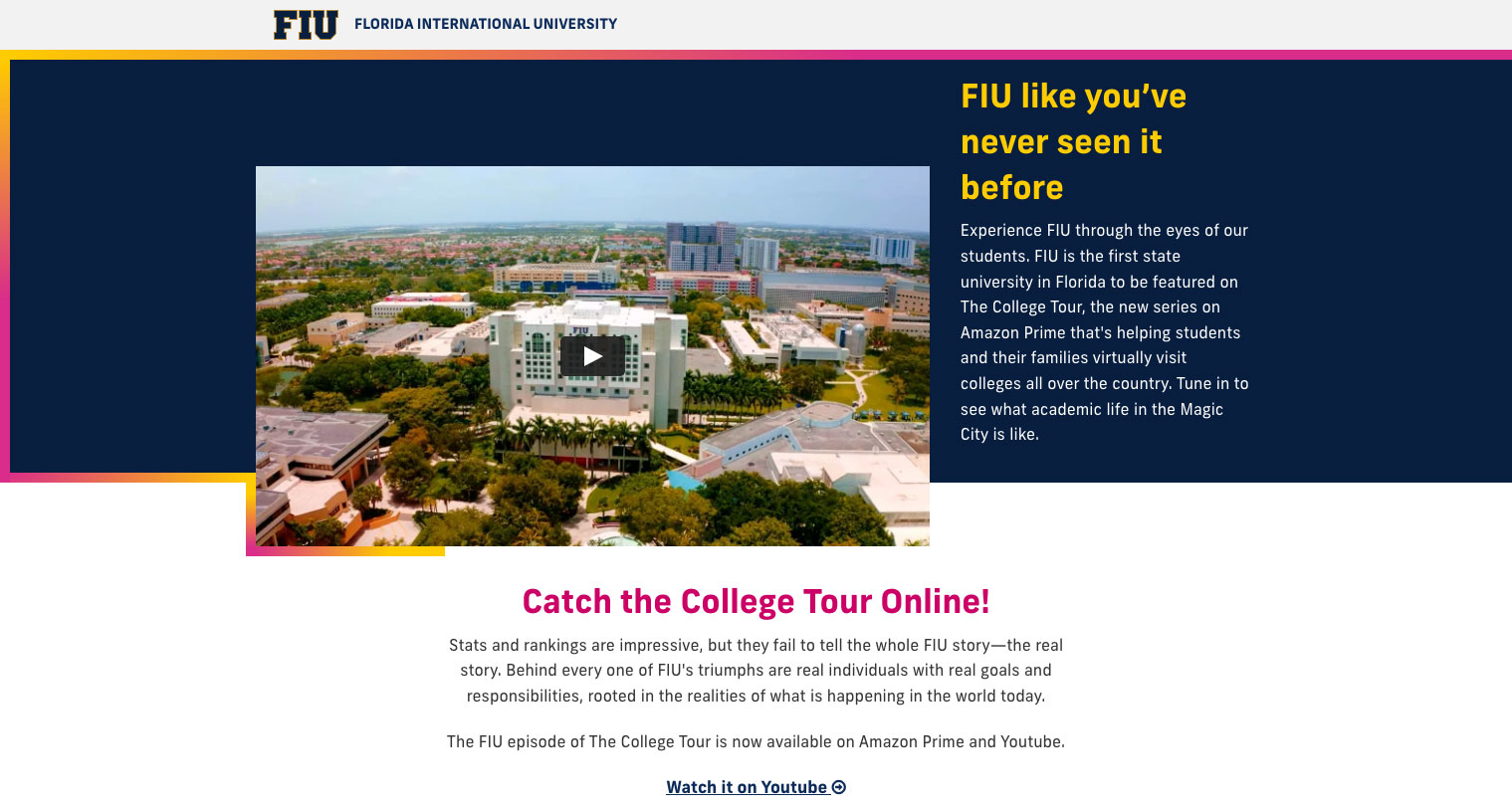 FIU on The College Tour Landing Page